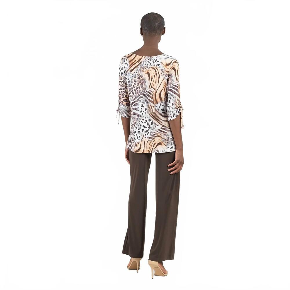 NEW CLARA SUN WOO butter knit pull tie cuff tunic top in cheetah stripe - Picture 3 of 3